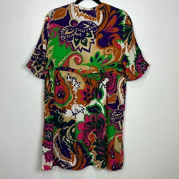 Ba&sh Printed Half Sleeve V-neck Colorful Slip On Mini Dress Size L - Picture 4 of 9